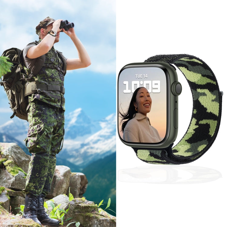 Stornfield | Frerndorf | Bande de montre en nylon Loop pour Apple Watch Ultra 49 mm et Watch Ultra 2 49 mm / Series 9 & 8 & 7 45 mm / SE 3 & SE 2 & 6 & SE & 5 & 4 44 mm / 3 & 2 & 1 42 mm (Camouflage vert armée)