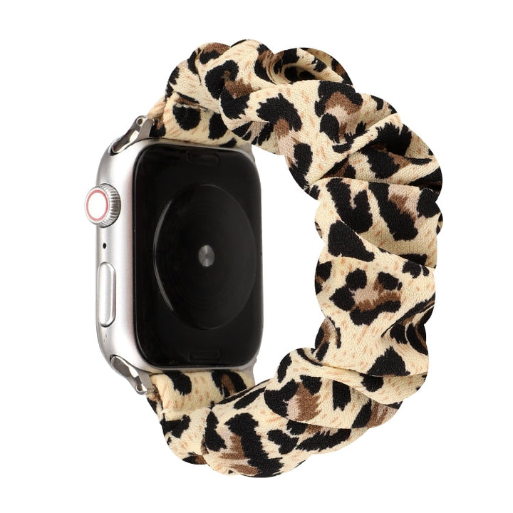 Stornfield | For Apple Watch Series 9&8&7 41mm / SE 3&SE 2&6&SE&5&4 40mm / 3&2&1 38mm Fabric + Stainless Steel Watch Band with Hair Ring (Leopard Pattern)