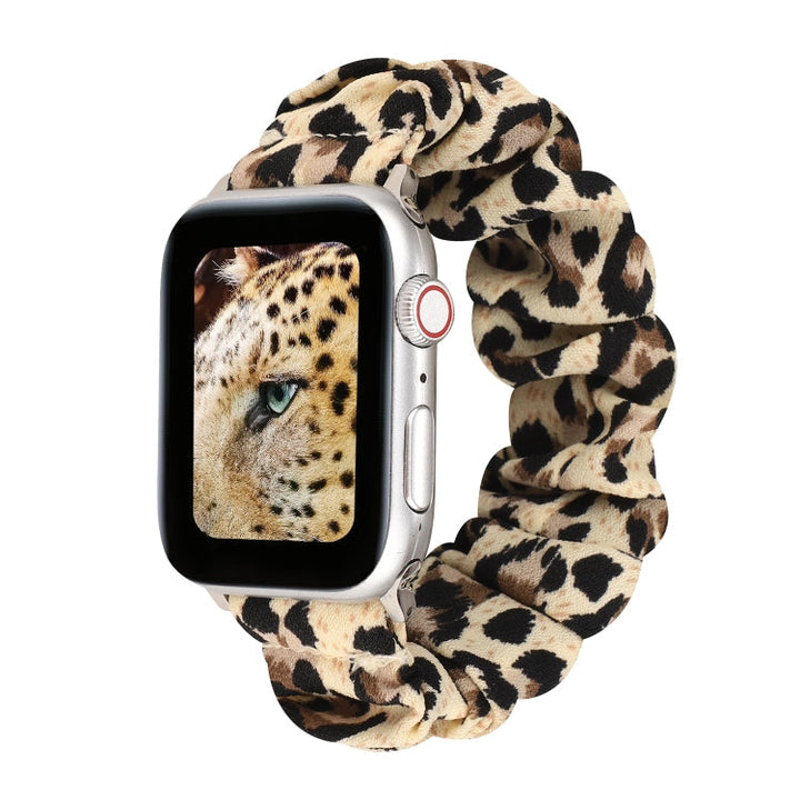 Stornfield | For Apple Watch Series 9&8&7 41mm / SE 3&SE 2&6&SE&5&4 40mm / 3&2&1 38mm Fabric + Stainless Steel Watch Band with Hair Ring (Leopard Pattern)