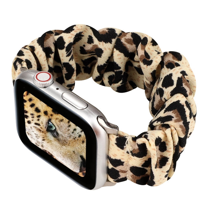 Stornfield | For Apple Watch Series 9&8&7 41mm / SE 3&SE 2&6&SE&5&4 40mm / 3&2&1 38mm Fabric + Stainless Steel Watch Band with Hair Ring (Leopard Pattern)