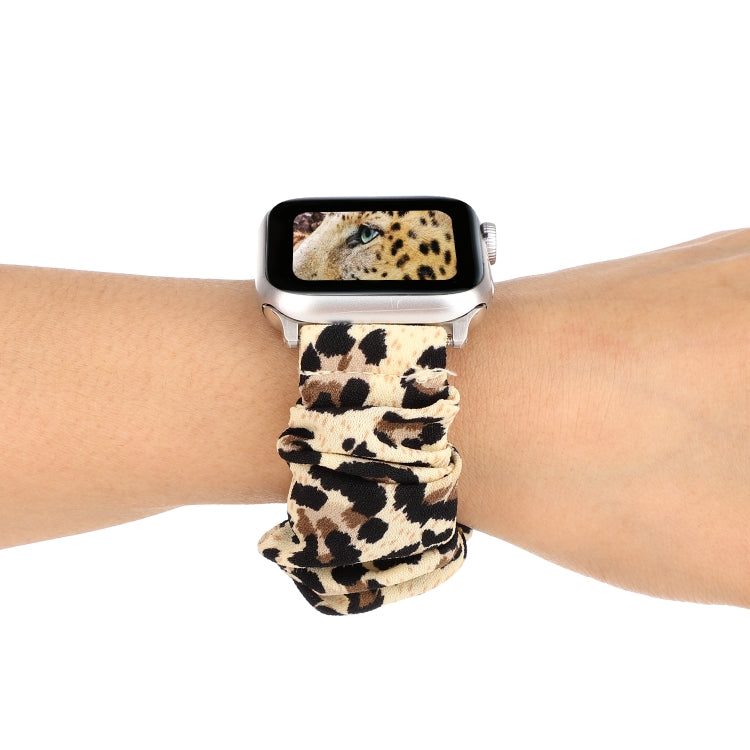 Stornfield | For Apple Watch Series 9&8&7 41mm / SE 3&SE 2&6&SE&5&4 40mm / 3&2&1 38mm Fabric + Stainless Steel Watch Band with Hair Ring (Leopard Pattern)
