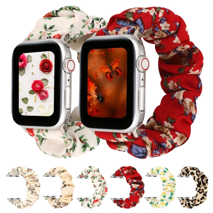 Stornfield | For Apple Watch Series 9&8&7 41mm / SE 3&SE 2&6&SE&5&4 40mm / 3&2&1 38mm Fabric + Stainless Steel Watch Band with Hair Ring (Leopard Pattern)