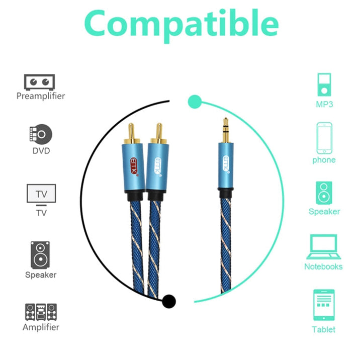Stornfield | EMK Audio Cable with 3.5mm Male Jack to 2 x RCA Male Gold-Plated, Cable Length: 5m (Dark Blue)