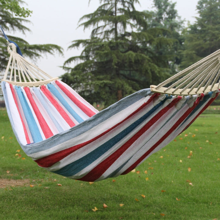 Stornfield | Double-Layer Canvas Hammock for Outdoor Use, Indoor Swing with Removable Curved Bar, Size: 200x100cm (Red and White Stripes)