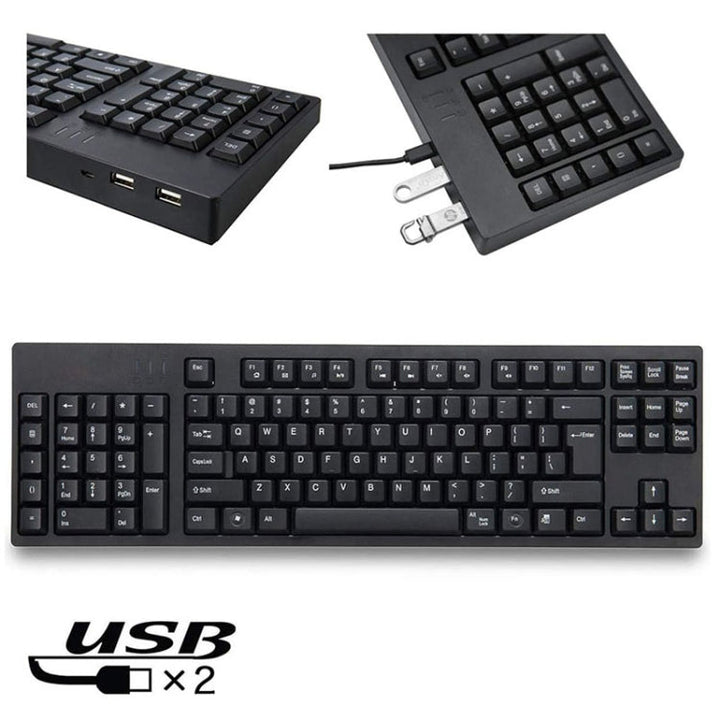 Stornfield | Left-Handed Wired USB Keyboard with Dual HUB Function (Black)