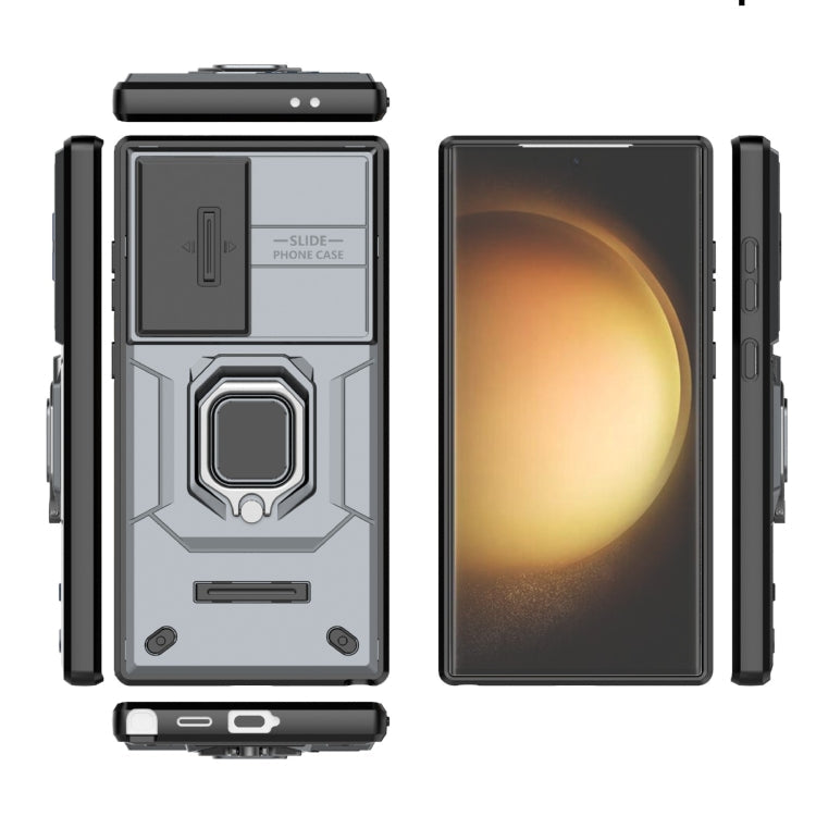 Stornfield | For Samsung Galaxy S24 Ultra 5G Shockproof TPU + PC Sliding Camshield Phone Case with Stand (Grey)