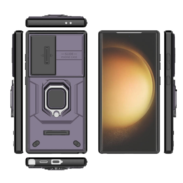 Stornfield | For Samsung Galaxy S24 Ultra 5G Shockproof Sliding Camshield TPU + PC Phone Case with Kickstand (Purple)