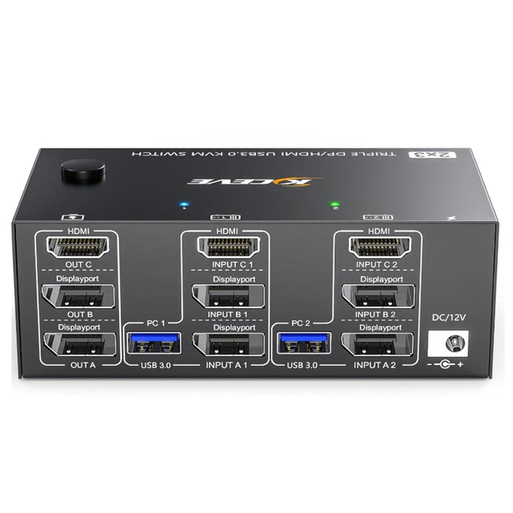 Stornfield | KC-KVM203DH 8K 30Hz USB3.0 DP+DP+HDMI Triple Monitor KVM Switch, EU Plug