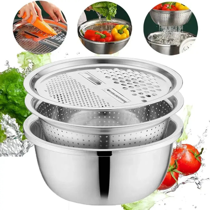 3-in-1 Mixing Bowl Set Stainless Steel with Grater and Sieve | Stornfield
