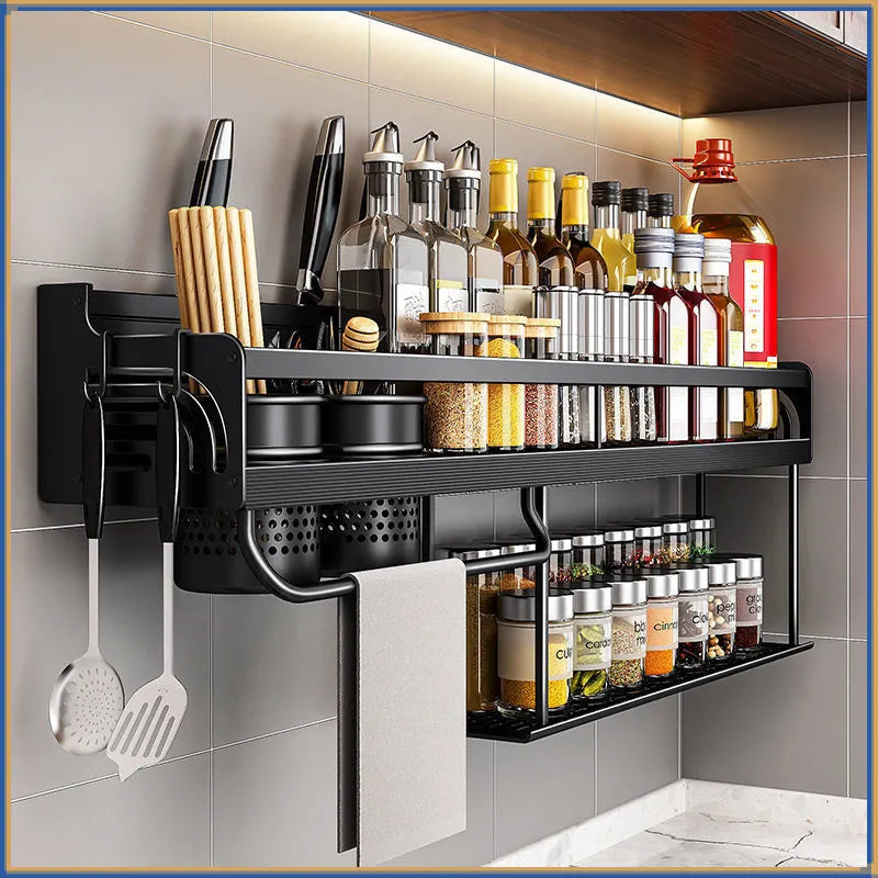 Stornfield | Stainless Steel Wall-Mounted Kitchen Shelf with Hooks and Knife Holder - Ideal for a Tidy Kitchen