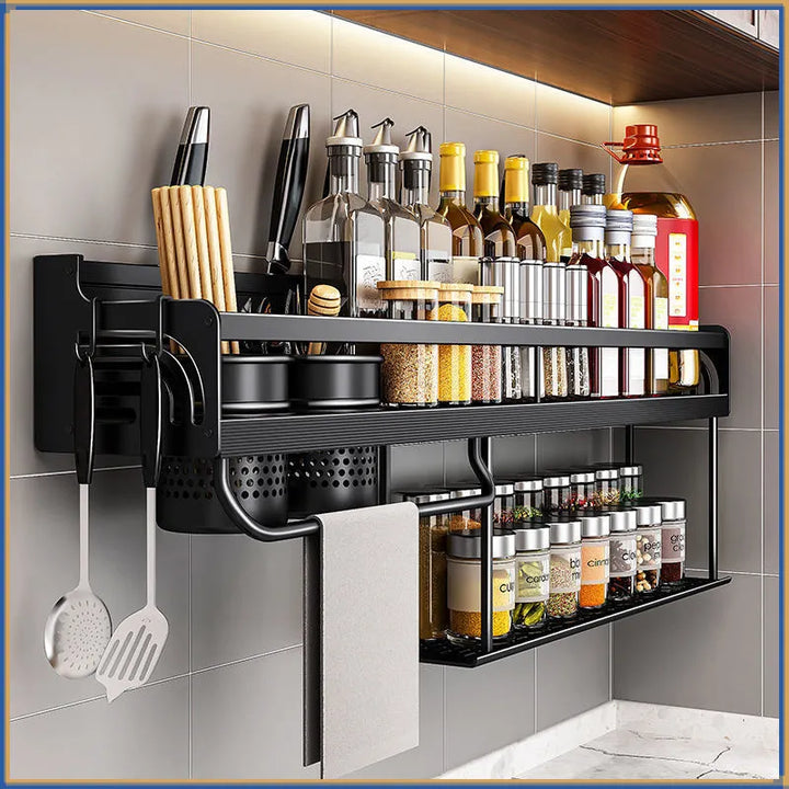 Stornfield | Stainless Steel Wall-Mounted Kitchen Shelf with Hooks and Knife Holder - Ideal for a Tidy Kitchen