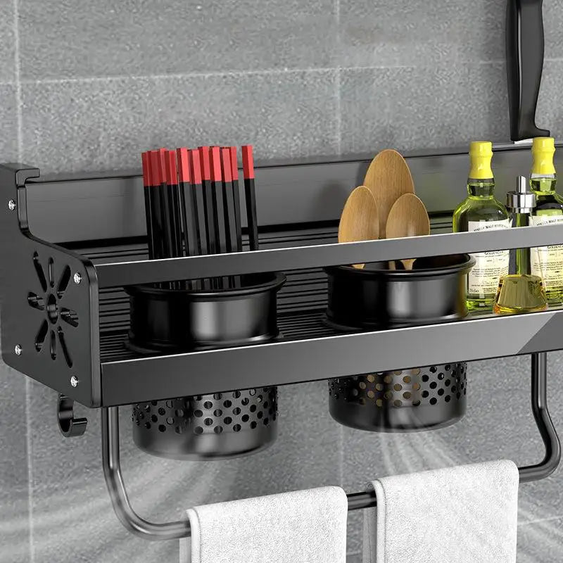 Stornfield | Stainless Steel Wall-Mounted Kitchen Shelf with Hooks and Knife Holder - Ideal for a Tidy Kitchen