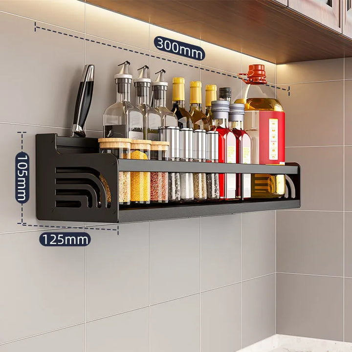 Stornfield | Stainless Steel Wall-Mounted Kitchen Shelf with Hooks and Knife Holder - Ideal for a Tidy Kitchen