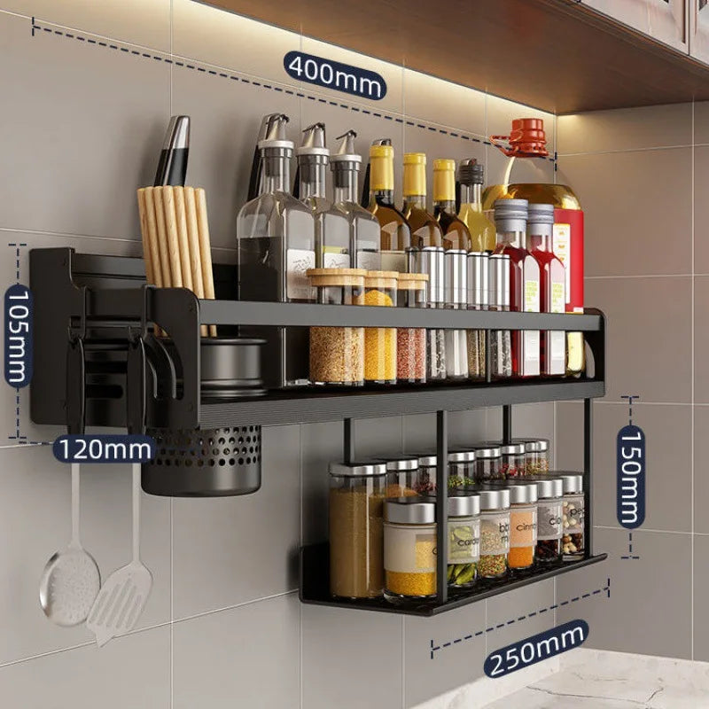 Stornfield | Stainless Steel Wall-Mounted Kitchen Shelf with Hooks and Knife Holder - Ideal for a Tidy Kitchen
