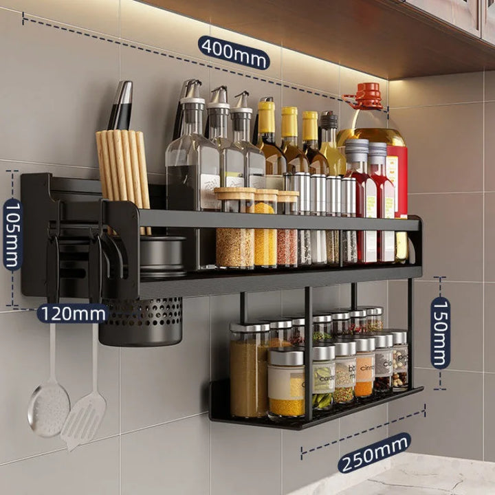 Stornfield | Stainless Steel Wall-Mounted Kitchen Shelf with Hooks and Knife Holder - Ideal for a Tidy Kitchen