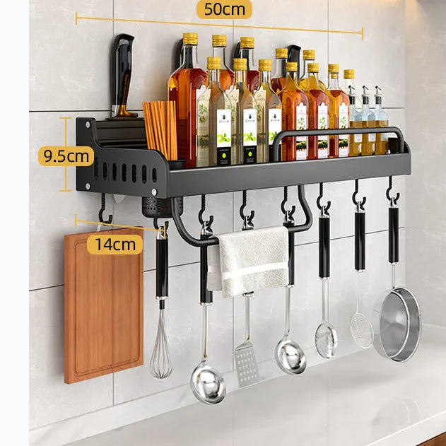 Stornfield | Stainless Steel Wall-Mounted Kitchen Shelf with Hooks and Knife Holder - Ideal for a Tidy Kitchen