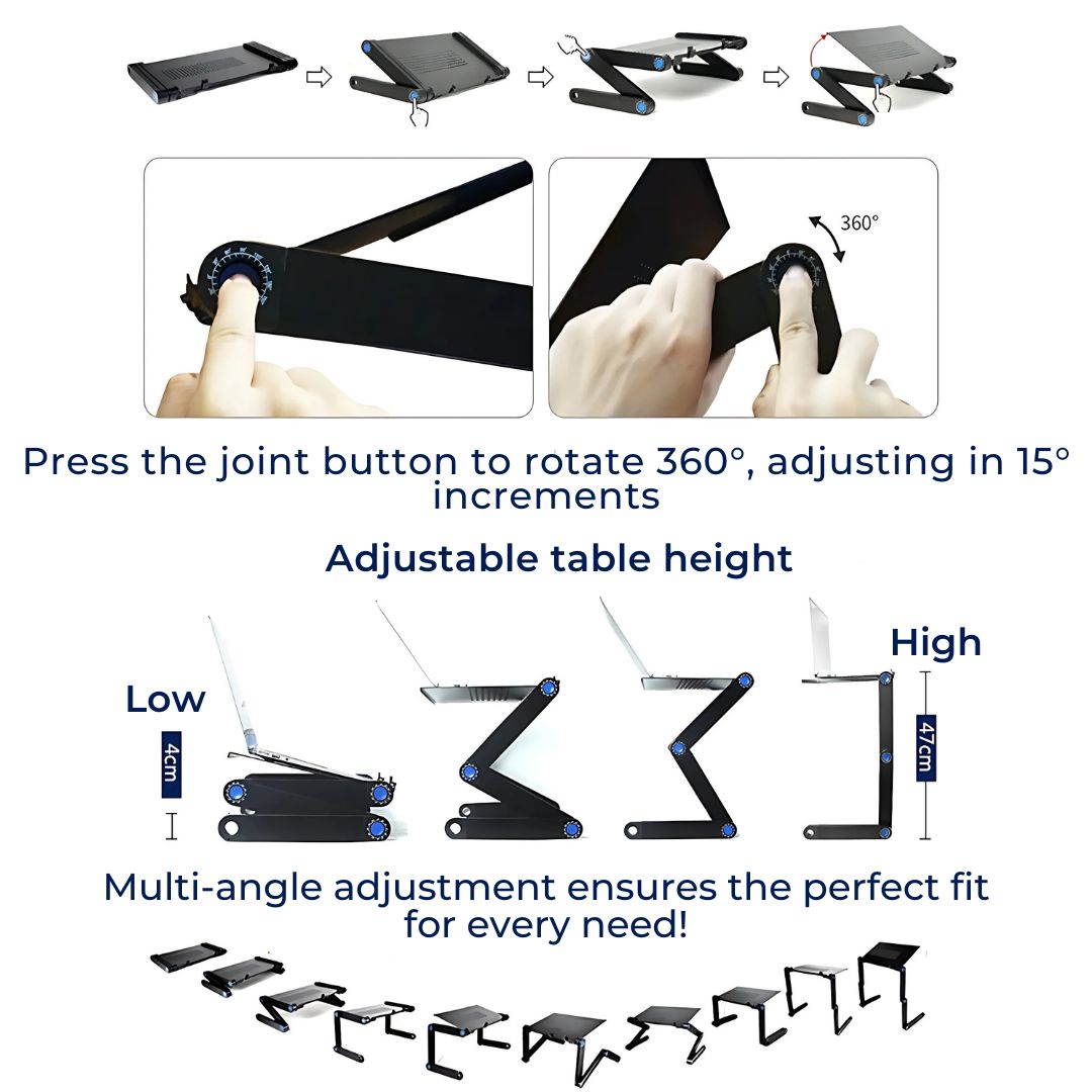 ErgoElevate Adjustable Laptop Stand | for Bed - Sofa - Desk - Cooling Function for Comfort and Productivity Stornfield