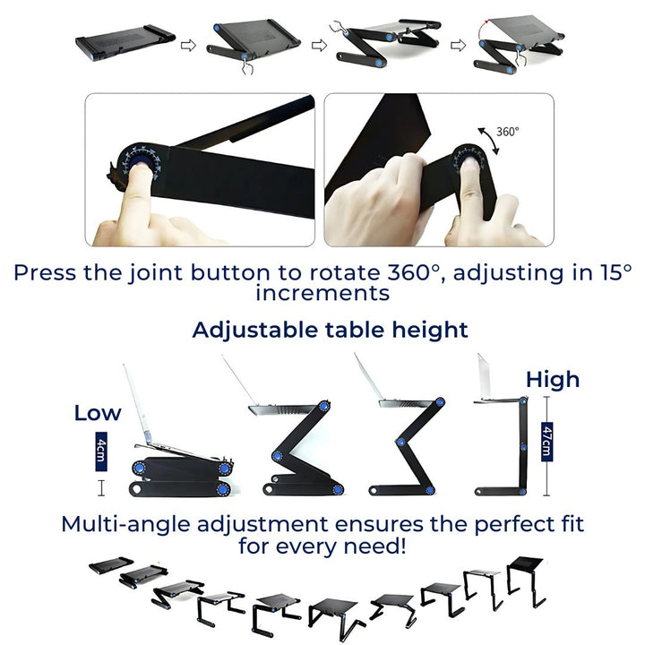 ErgoElevate Adjustable Laptop Stand | for Bed - Sofa - Desk - Cooling Function for Comfort and Productivity Stornfield