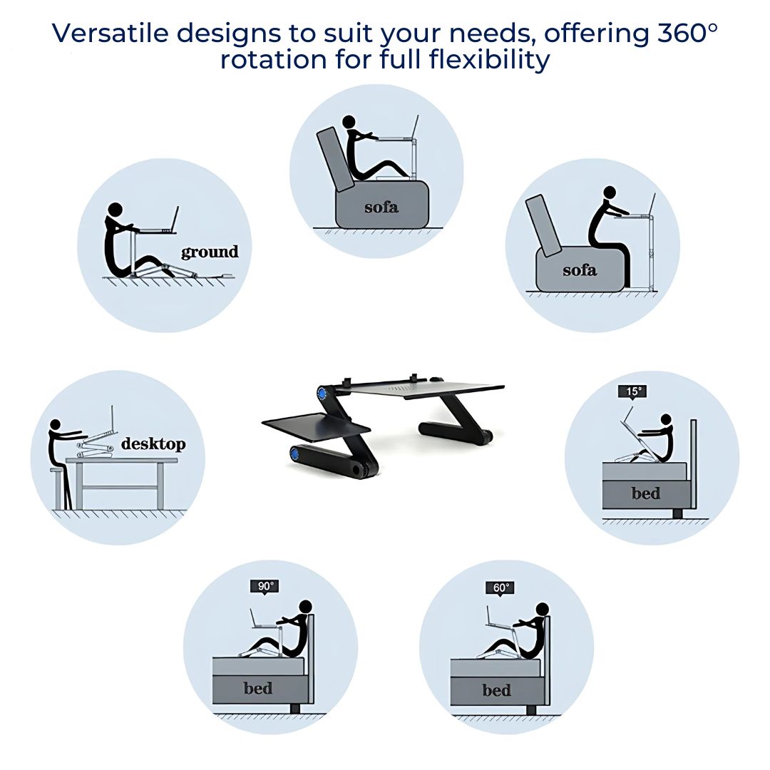 ErgoElevate Adjustable Laptop Stand | for Bed - Sofa - Desk - Cooling Function for Comfort and Productivity Stornfield