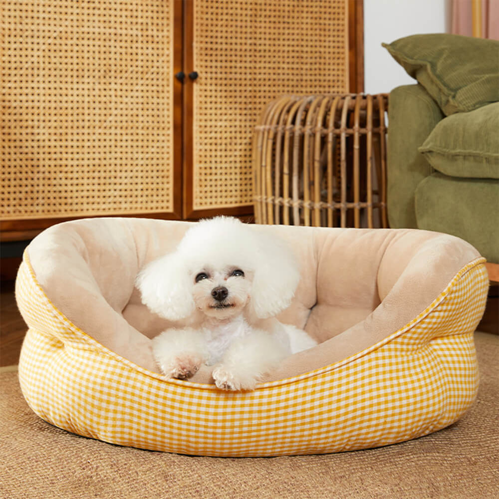 Extra Heightened Warm Surround Plaid Pet Bed Ultra Plush Non Slip | Stornfield