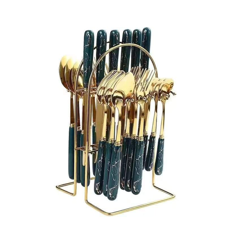 Stornfield | 24-Piece Cutlery Set with Green Handle
