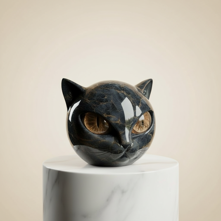 Stornfield | NoirCat Sculpture – Black Cat Head with Hypnotic Eyes