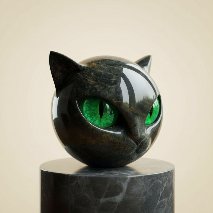 Stornfield | NoirCat Sculpture – Black Cat Head with Hypnotic Eyes