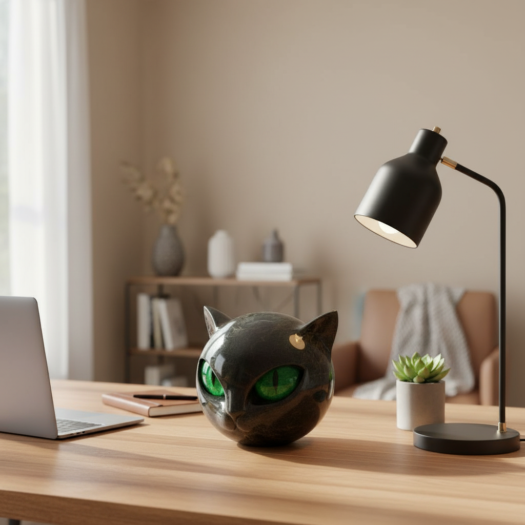 Stornfield | NoirCat Sculpture – Black Cat Head with Hypnotic Eyes