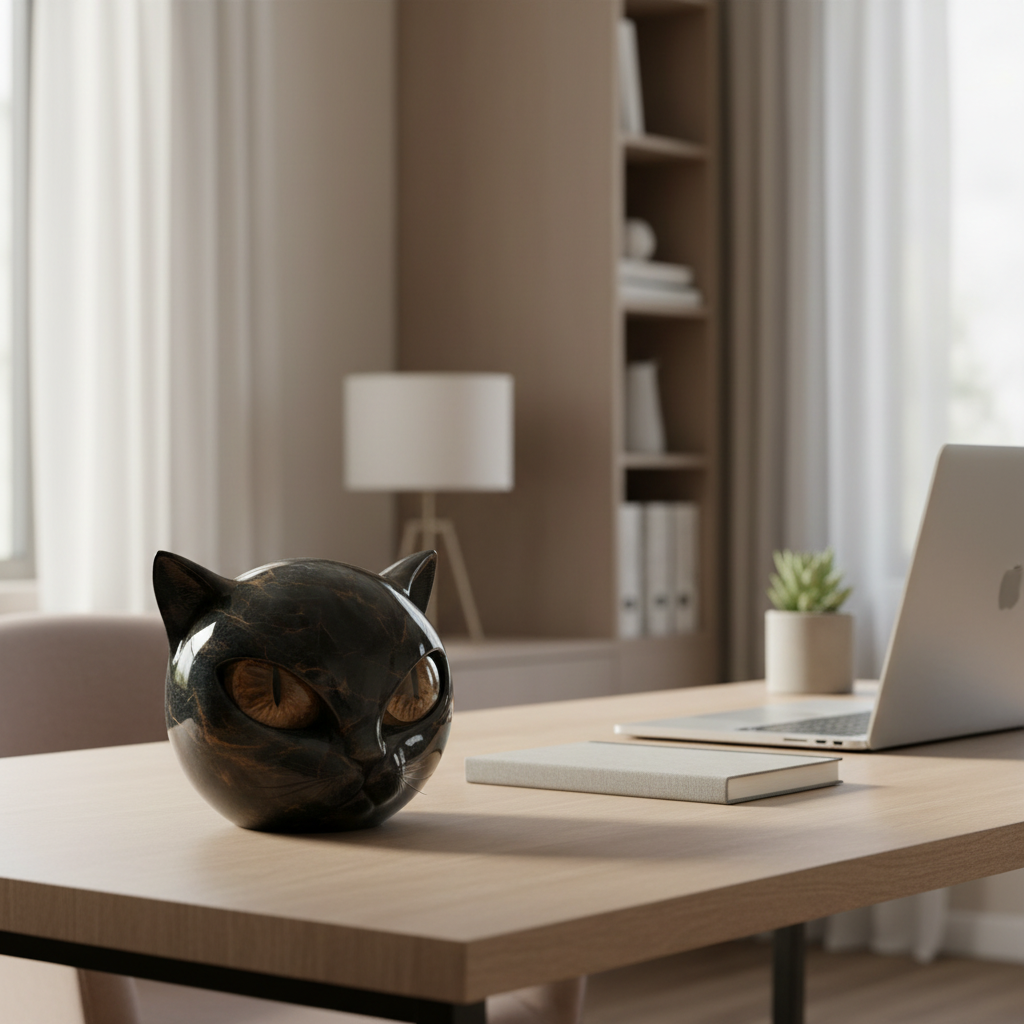 Stornfield | NoirCat Sculpture – Black Cat Head with Hypnotic Eyes