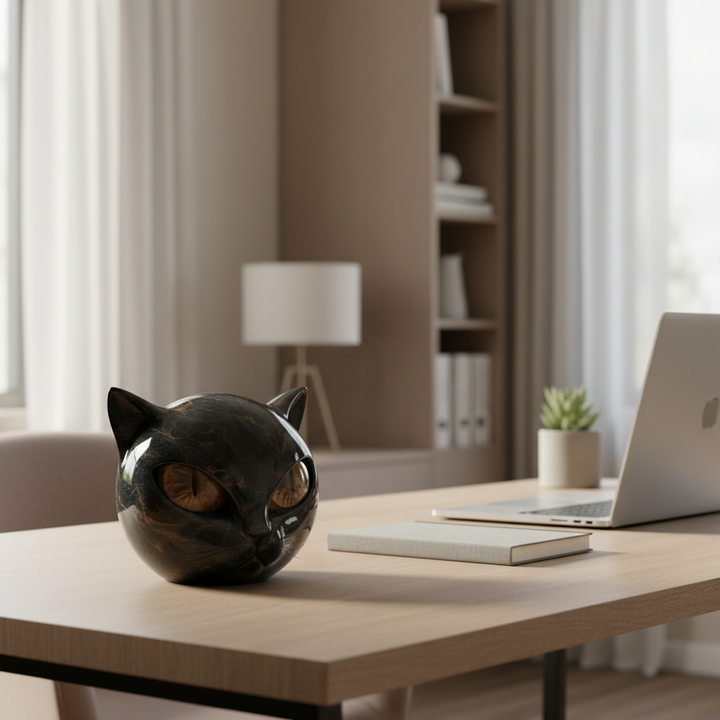 Stornfield | NoirCat Sculpture – Black Cat Head with Hypnotic Eyes