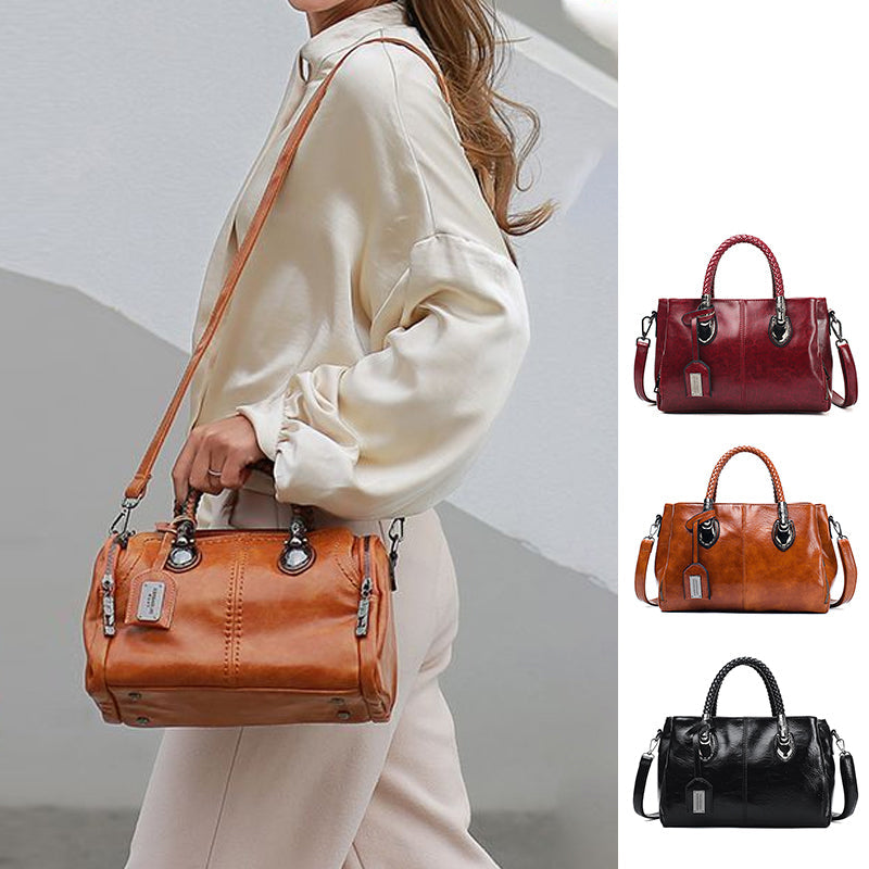 New handbags made of oil wax leather Boston, large tote bag made of soft leather | Stornfield