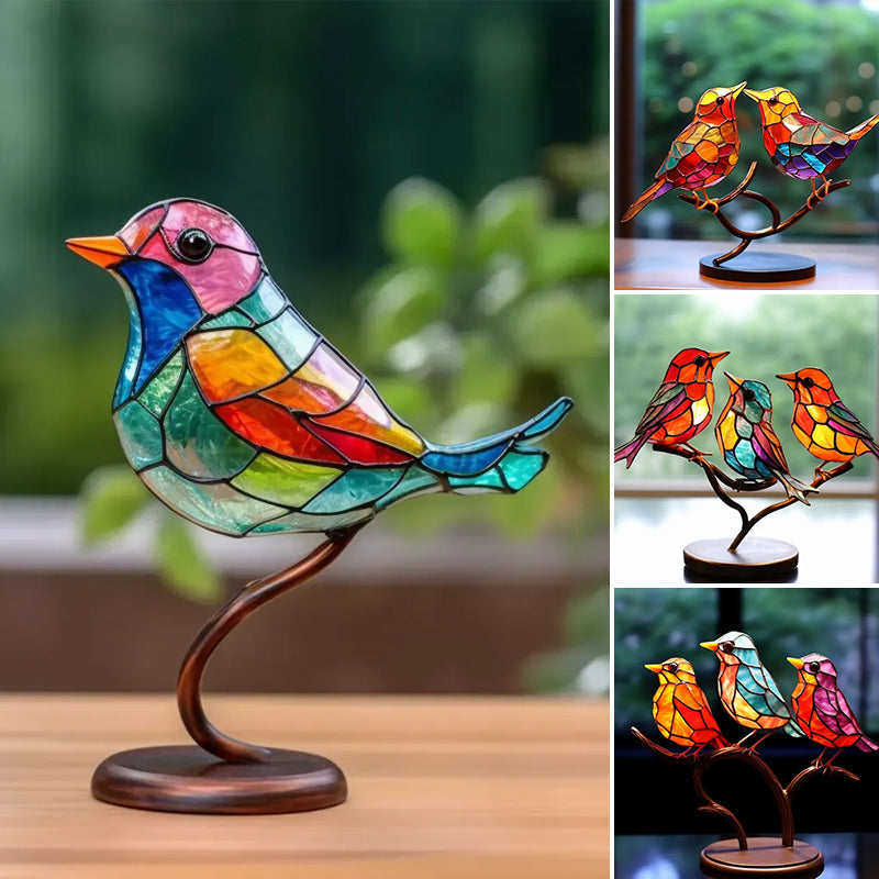 Birds on Branches Stained Glass Ornaments | Stornfield