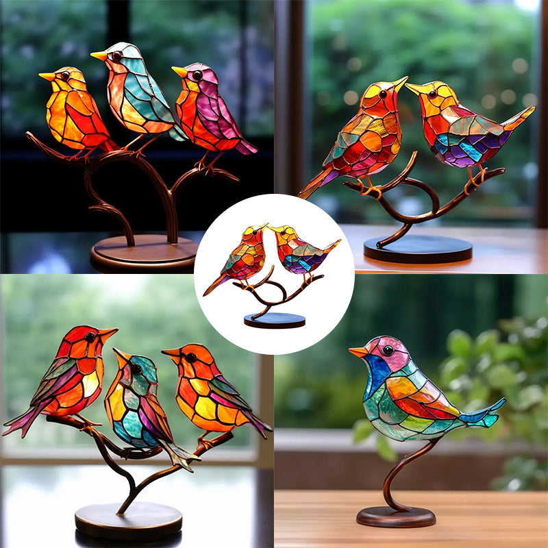 Birds on Branches Stained Glass Ornaments | Stornfield