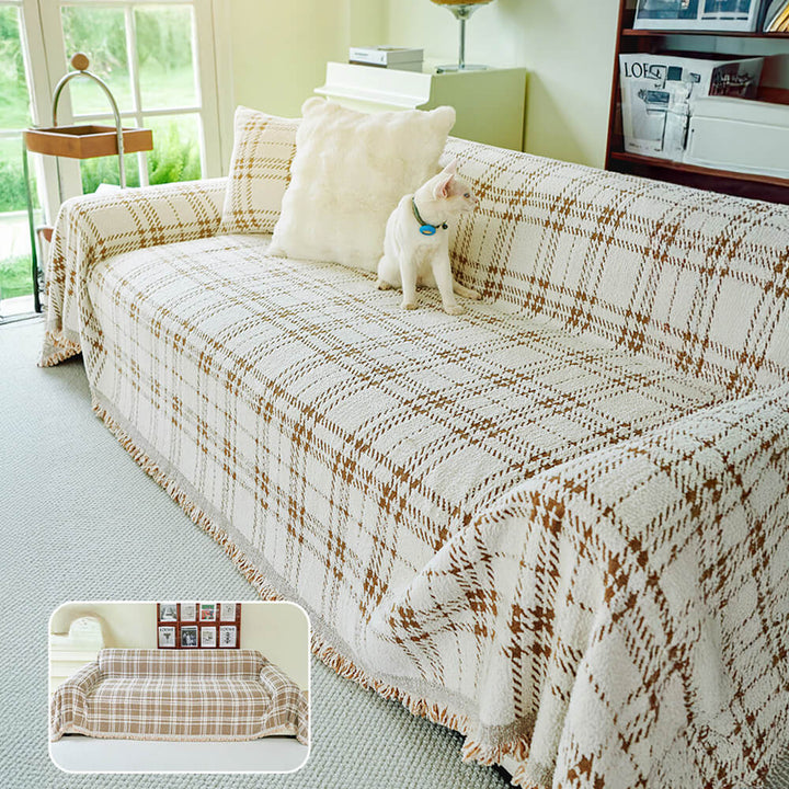 Classic Plaid Reversible Anti-Scratch Couch Cover Plush | Stornfield