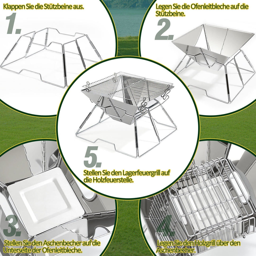 Foldable Camping Grill Stainless Steel with Height Adjustable Grill Rack | Stornfield
