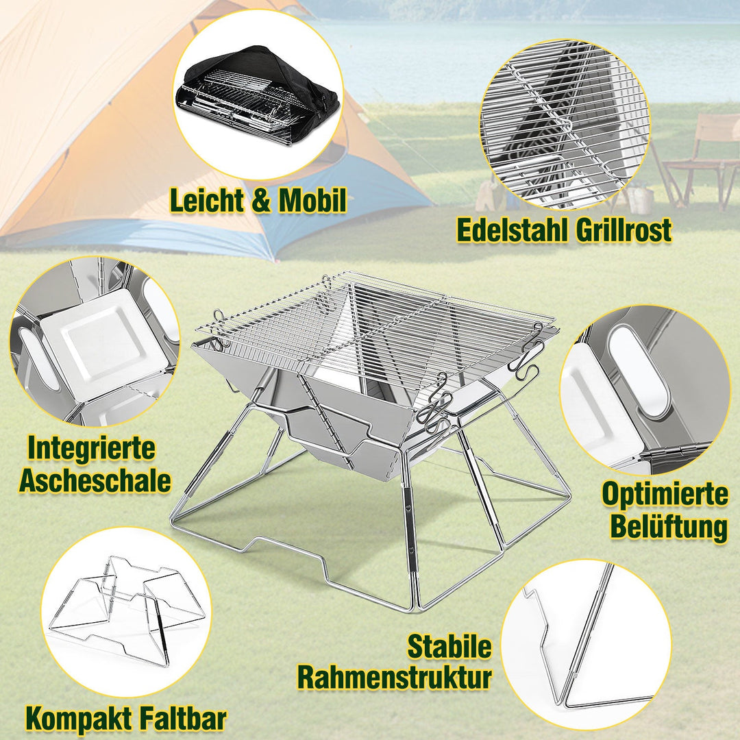Foldable Camping Grill Stainless Steel with Height Adjustable Grill Rack | Stornfield