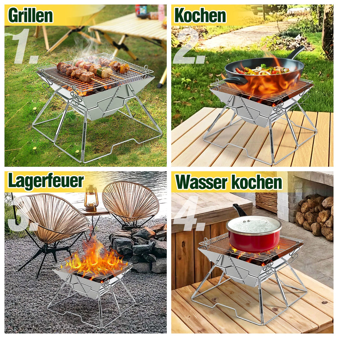 Foldable Camping Grill Stainless Steel with Height Adjustable Grill Rack | Stornfield