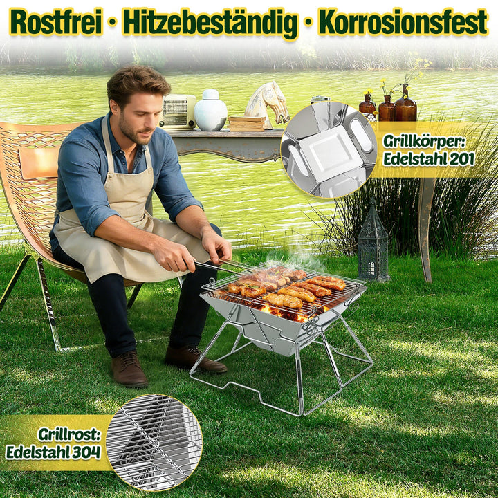 Foldable Camping Grill Stainless Steel with Height Adjustable Grill Rack | Stornfield