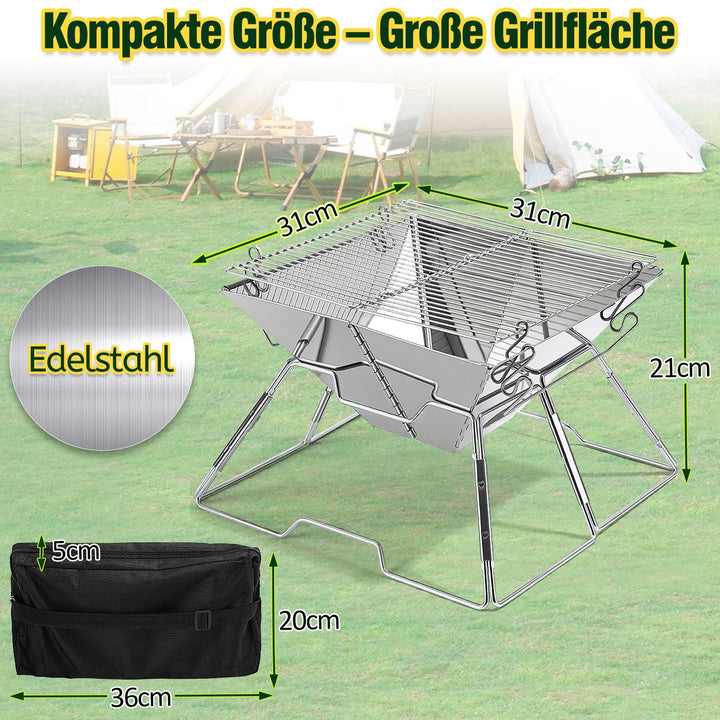Foldable Camping Grill Stainless Steel with Height Adjustable Grill Rack | Stornfield