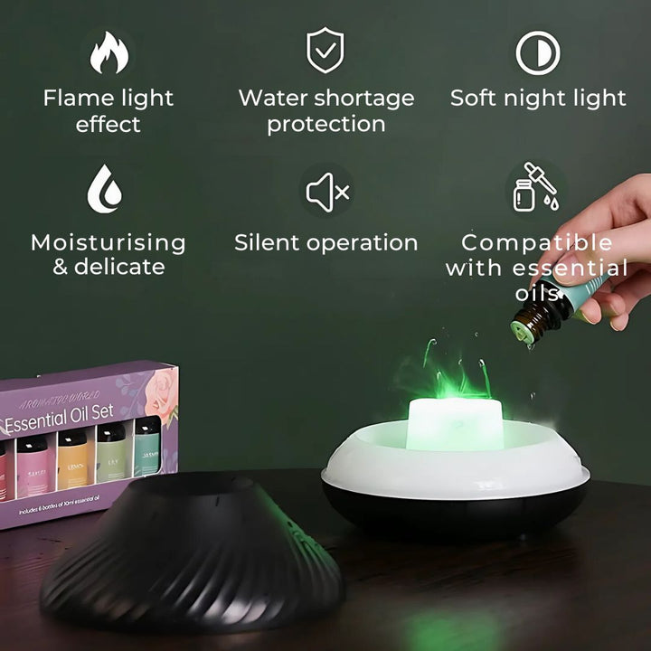 FlameGlow Air Humidifier Aromatherapy Diffuser | Adds Moisture - Relieves Dry Air - Helps You Relax - Quiet Diffuser for Home or Office Stornfield