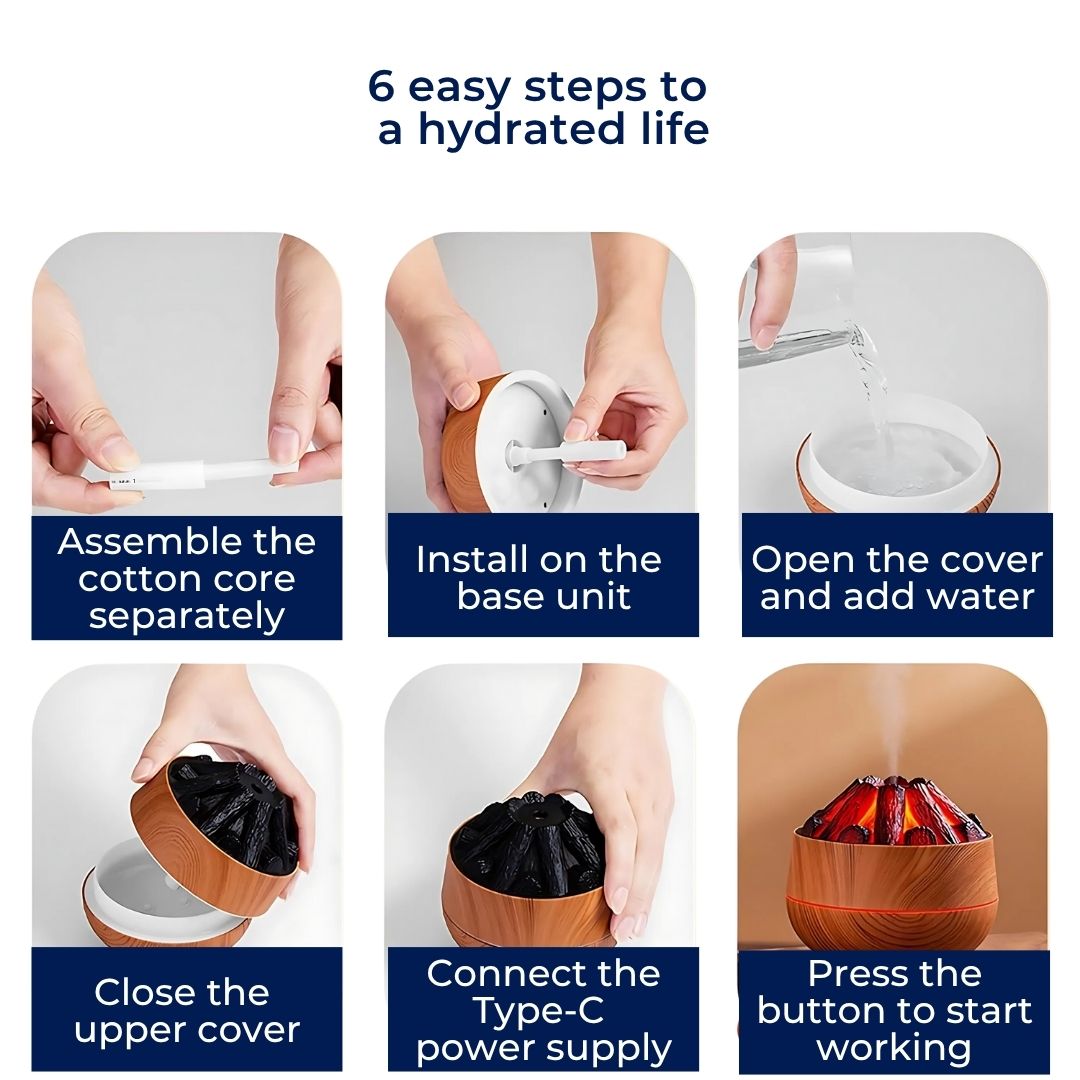 FlameMist | Essential Oil Diffuser – LED Flame – Two Mist Modes – Silent USB Design – Home Relaxation Bowl