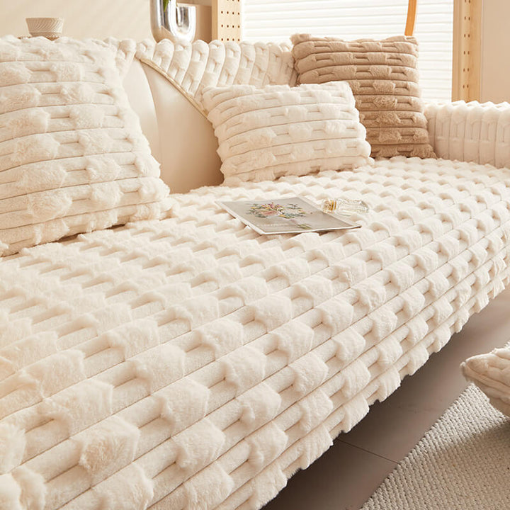 Fluffy Plush Striped Furniture Protector Couch Cover - Non-Slip | Stornfield