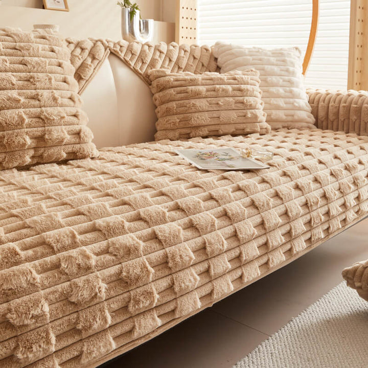 Fluffy Plush Striped Furniture Protector Couch Cover - Non-Slip | Stornfield