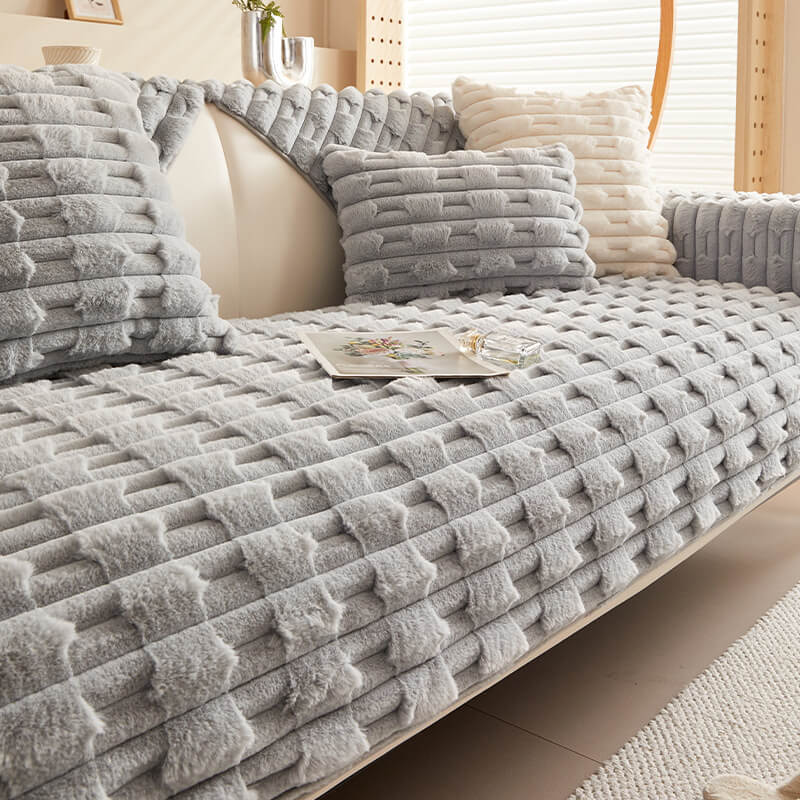Fluffy Plush Striped Furniture Protector Couch Cover - Non-Slip | Stornfield