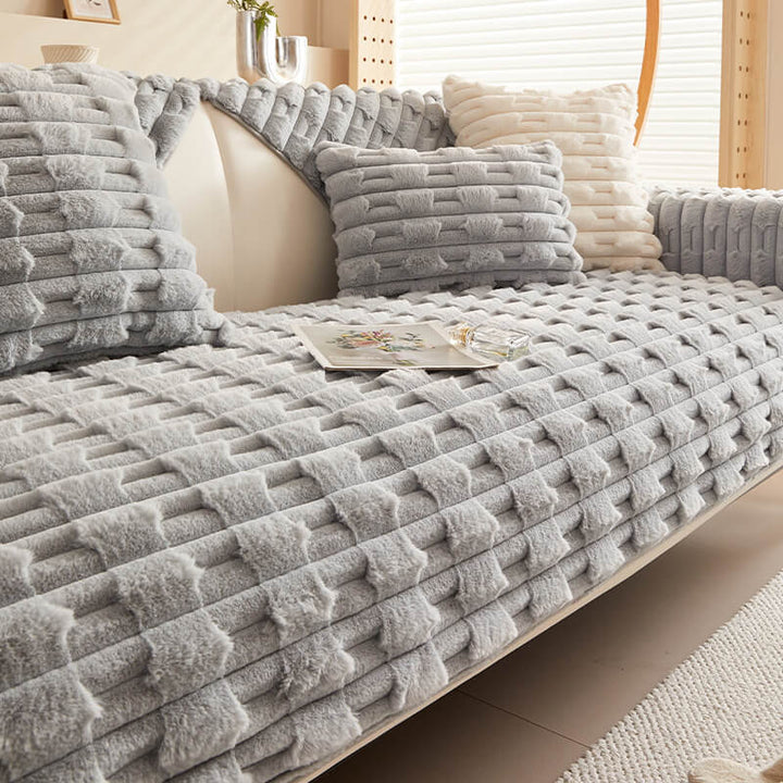 Fluffy Plush Striped Furniture Protector Couch Cover - Non-Slip | Stornfield