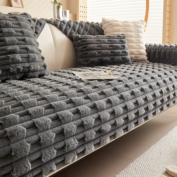 Fluffy Plush Striped Furniture Protector Couch Cover - Non-Slip | Stornfield