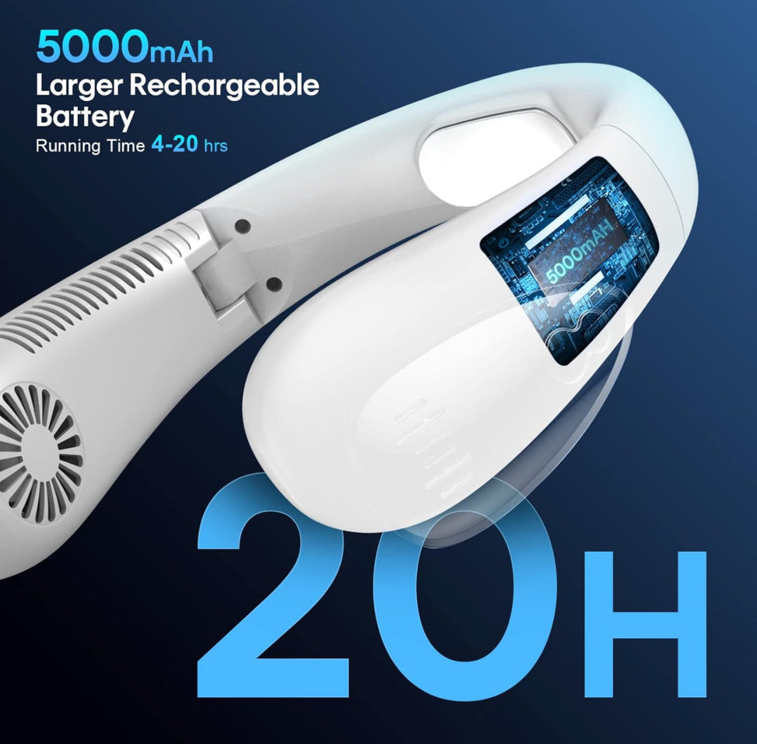 Portable Neck Fan, Hands Free Bladeless Fan, Foldable Wearable Small Personal Fan with 360° Cooling Wind, 3 Speeds Adjustment, Quiet, 4000mAh USB-Rechargeable Battery, No Hair Twisting | Stornfield