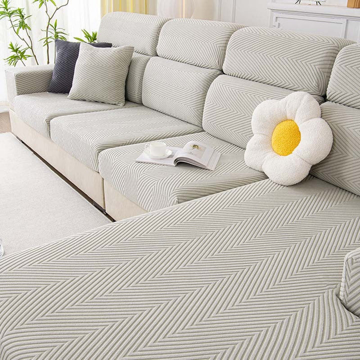 Fully Wrapped Herringbone Couch Cover in Durable Chenille | Stornfield