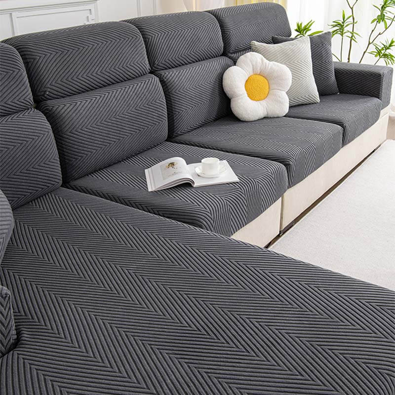 Fully Wrapped Herringbone Couch Cover in Durable Chenille | Stornfield