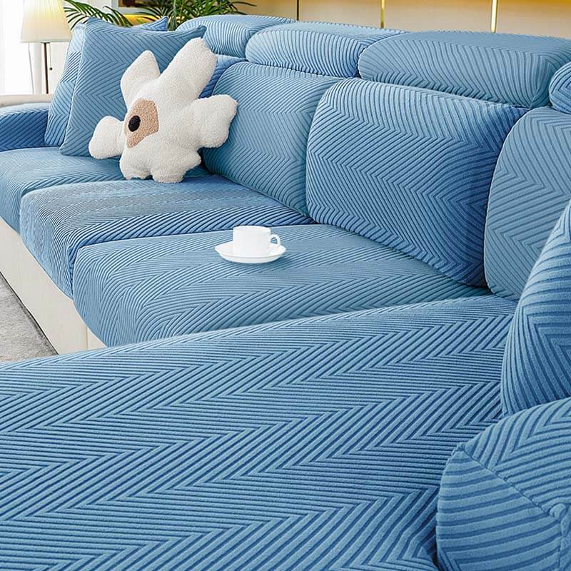 Fully Wrapped Herringbone Couch Cover in Durable Chenille | Stornfield